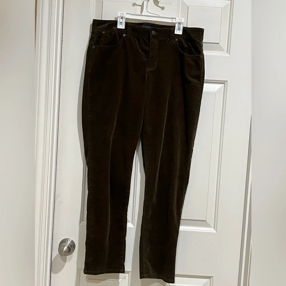 TALBOTS Dark Brown STRETCH Corduroy Straight-Leg Pants WOMEN SIZE 12